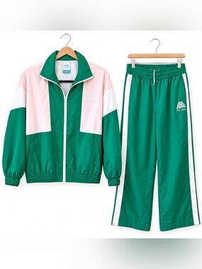 NWT Women’s Aldi Pink Green Color Block Tracksuit Windbreaker Set S